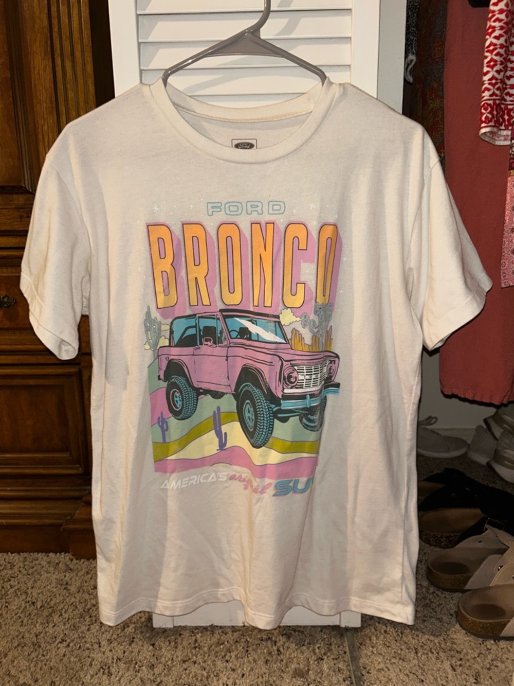 Ford Bronco Graphic Tee - Cream with Pink Print